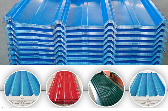 1000-1220 mm Ancho 0,15 mm Hojas de techo de acero corrugado Metal PPGI PPGL Hoja de techo recubierta de color con certificado ISO9001