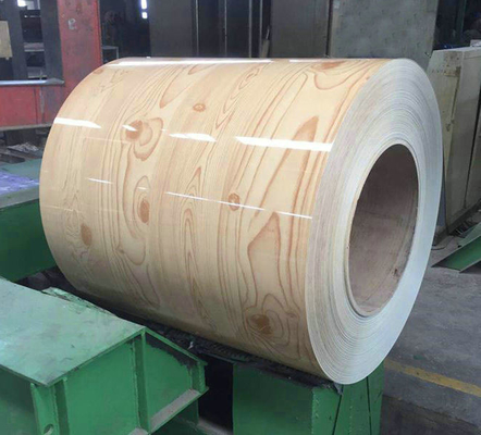 Certificado ISO9001 bobinas de PPGI pintadas de madera Z100 recubiertas bobina de acero corrugado de zinc PPGI RAL 3028 0.3*1000 especificación