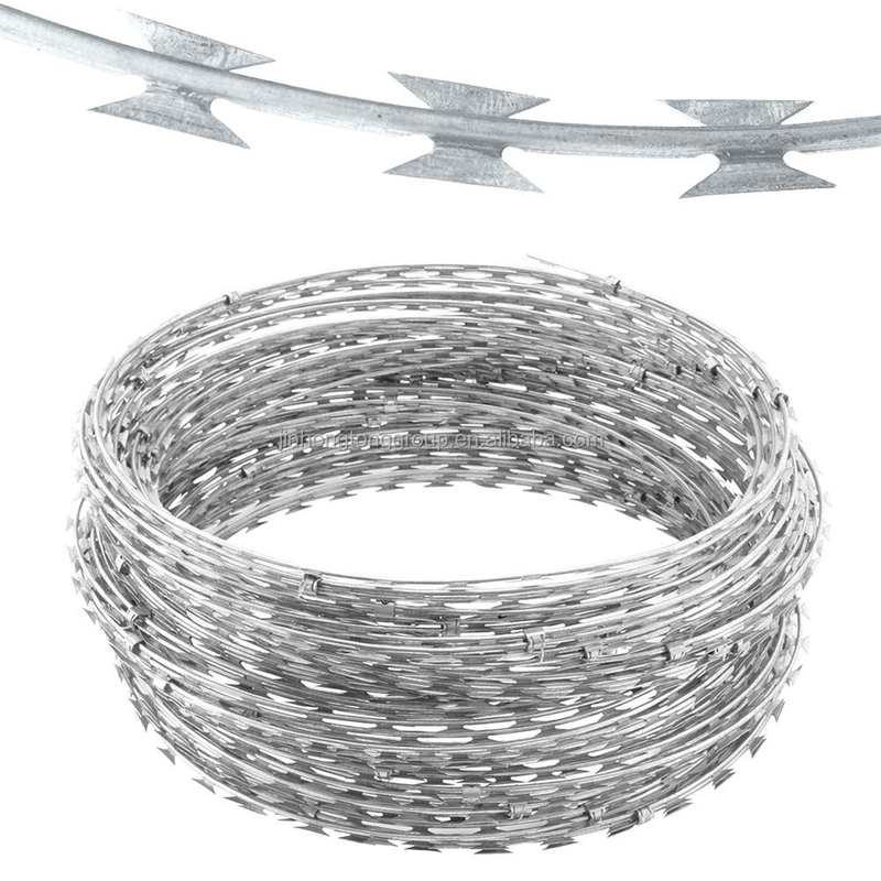Precios Galvanizado en caliente CBT65 BTO30 BTO22 Concertina de doble hebra de alambre de púas de afeitar para la cerca de malla de prisión